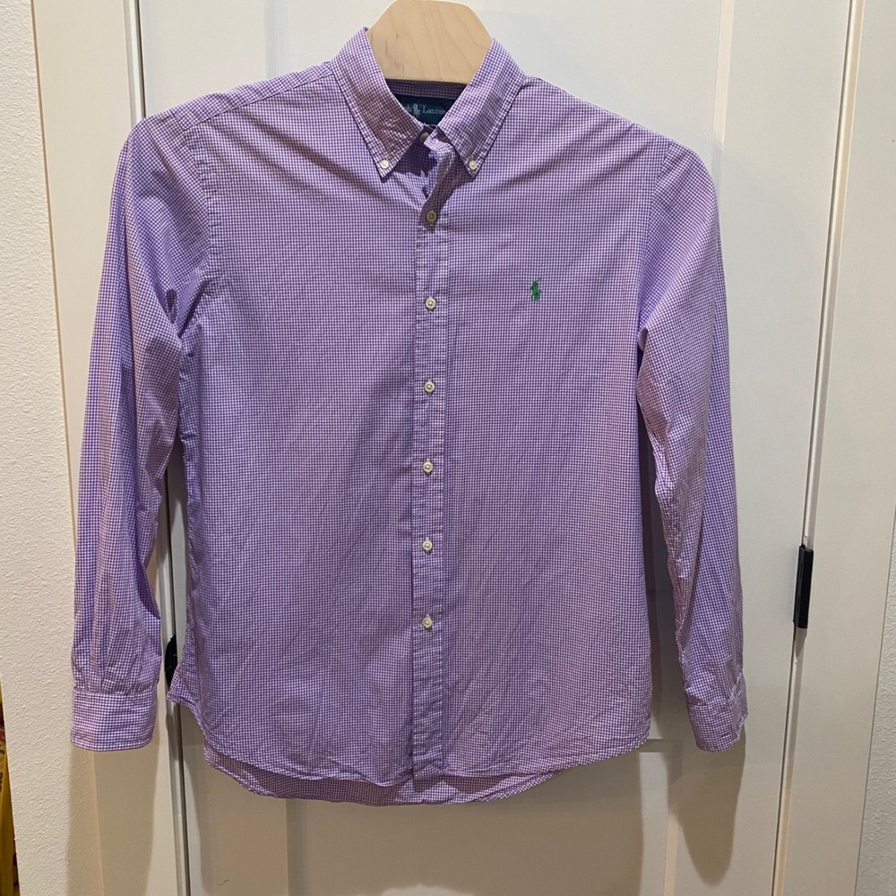Polo Ralph Lauren Mens Custom Fit Gingham Shirt Purple White Large